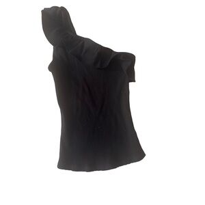 Elegant Black Ribbed One-Shoulder Top. Ruffle detail. Material is very stretchy